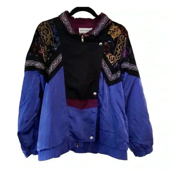 Vintage Westbound Sport Jacket Colorblock Brocade 90s Med Colorful Boho Gypsy - Picture 4 of 9